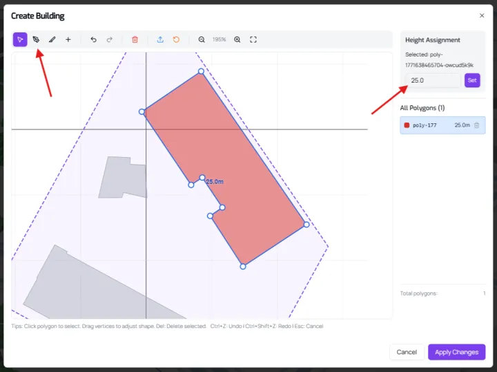 Greenfield building - draw building using vertex tool