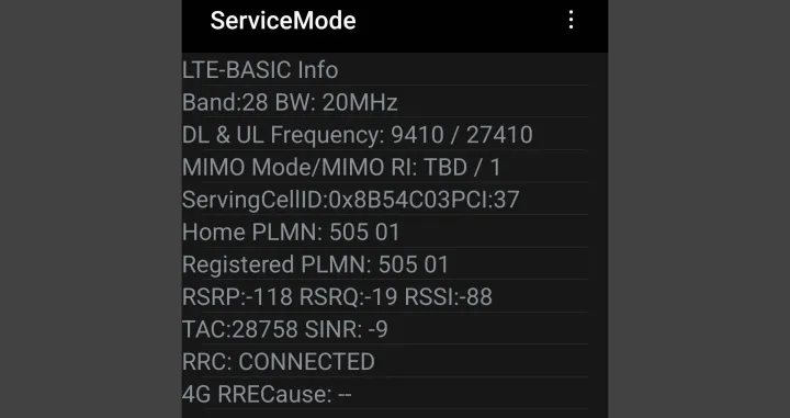 Telstra 4G service mode band 28