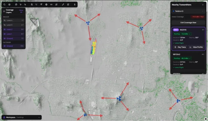 Terrain overview of Telstra 4G network in large retail area