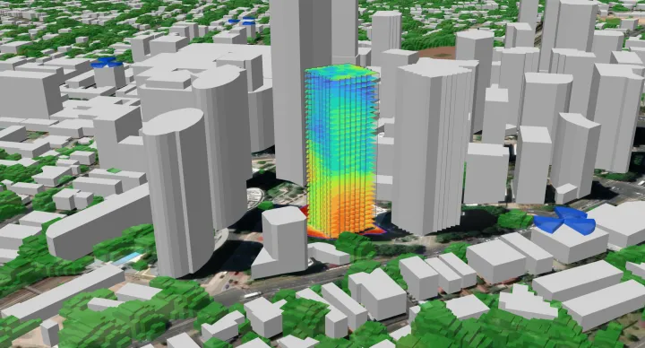 High rise building showing strong (hot) signal at street level
